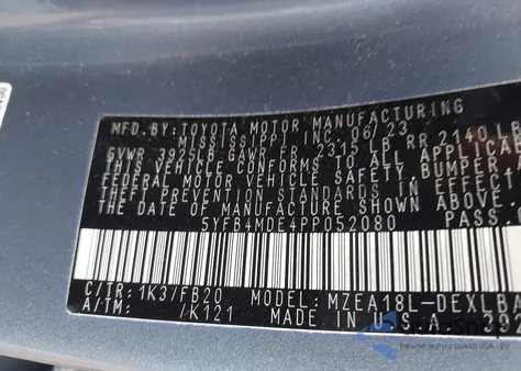 2023 Toyota Corolla Le z USA, uszkodzony, nr VIN 5YFB4MDE4PP052080